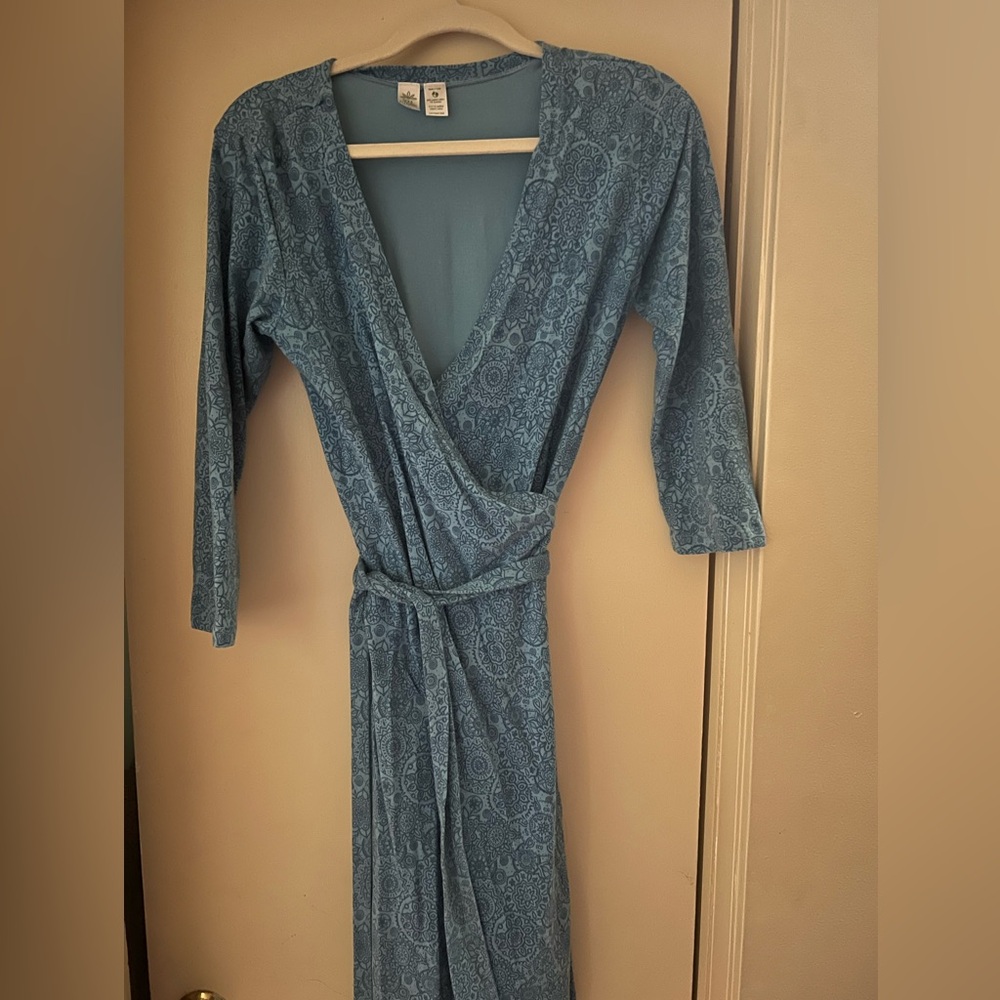 Soul Flower Teal Patterned Wrap Dress